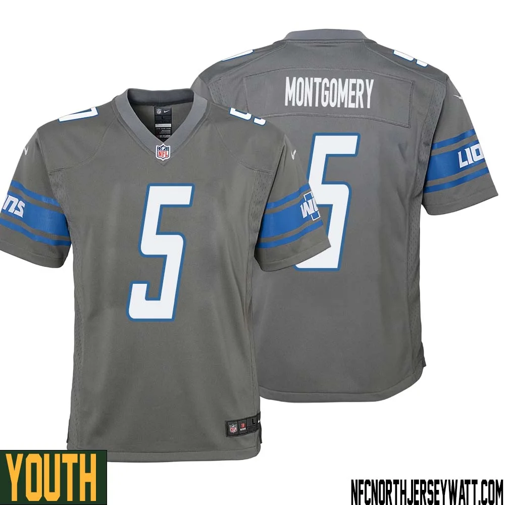 David Montgomery No 5 Youth Gray Detroit Lions Player Alternate Game Jersey 1