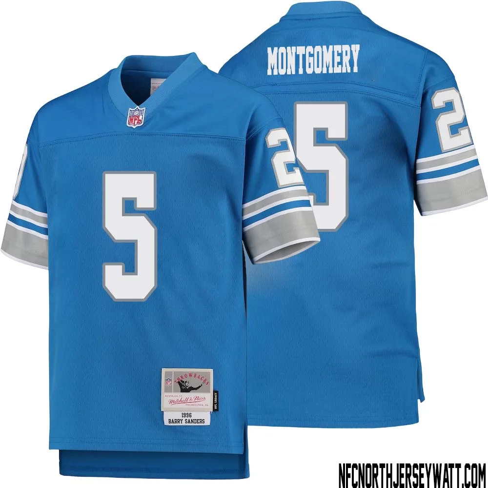 David Montgomery No 5 Youth Mitchell Ness Blue Detroit Lions 1996 Legacy Retired Player Jersey