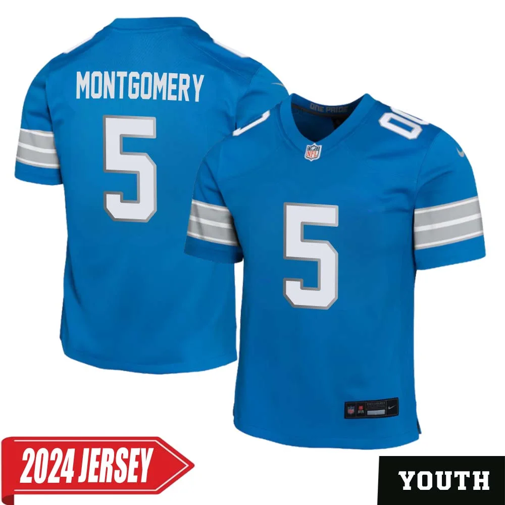 David Montgomery No 5 Youth s Detroit Lions Home Game 2024 Jersey Blue