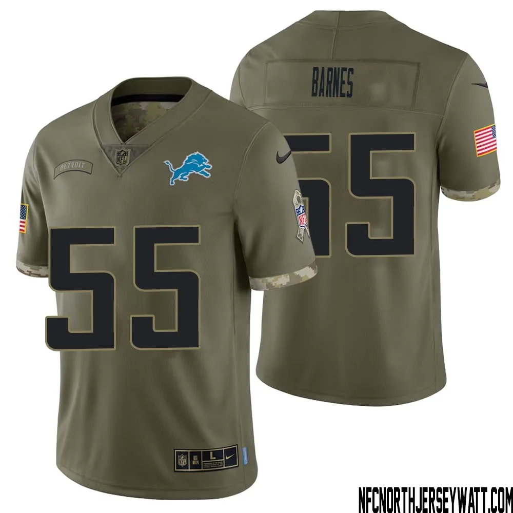 Derrick Barnes No 55 Men Olive Detroit Lions 2022 Salute To Service Retired Player Limited Jersey 1