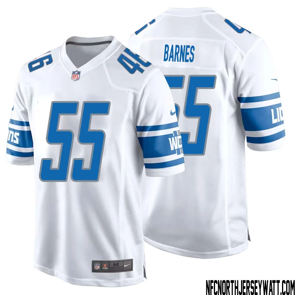 Derrick Barnes No 55 Men White Detroit Lions Player Away Game Jersey 1