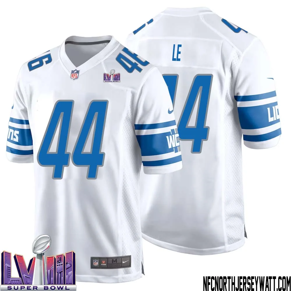 Dick Le No 44 Men White Detroit Lions Player Super Bowl LVIII Away Game Jersey