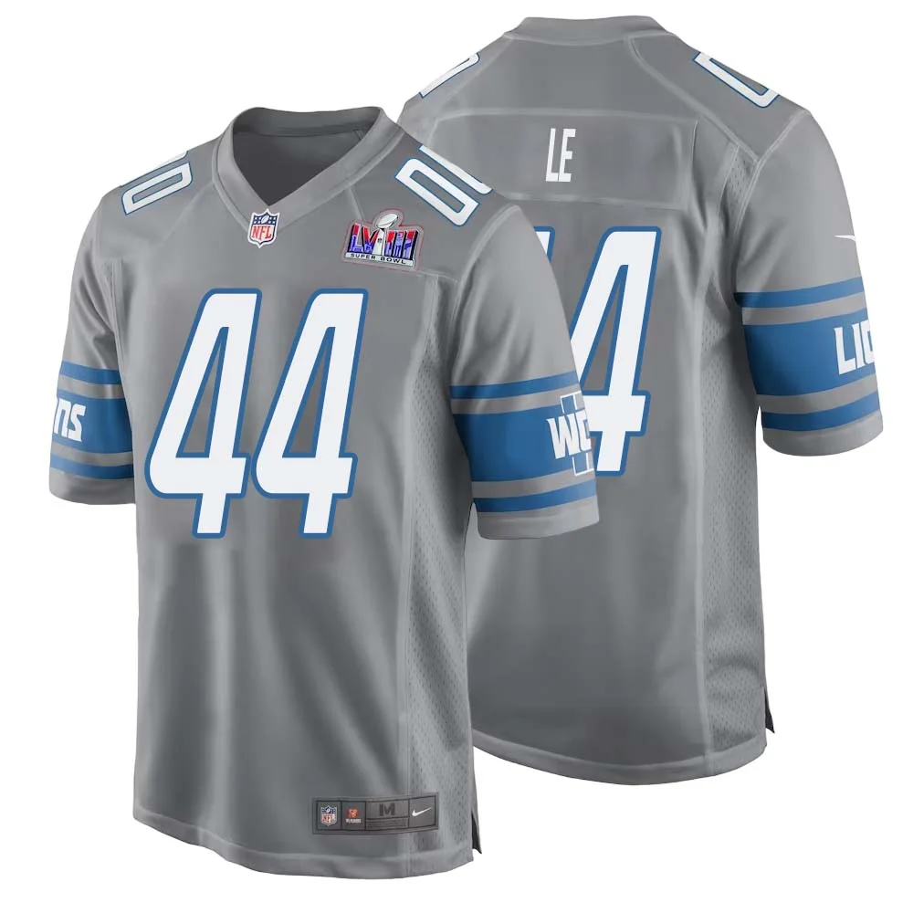Dick Le No 44 Mens Custom Gray Detroit Lions Alternate Super Bowl LVIII Game Jersey