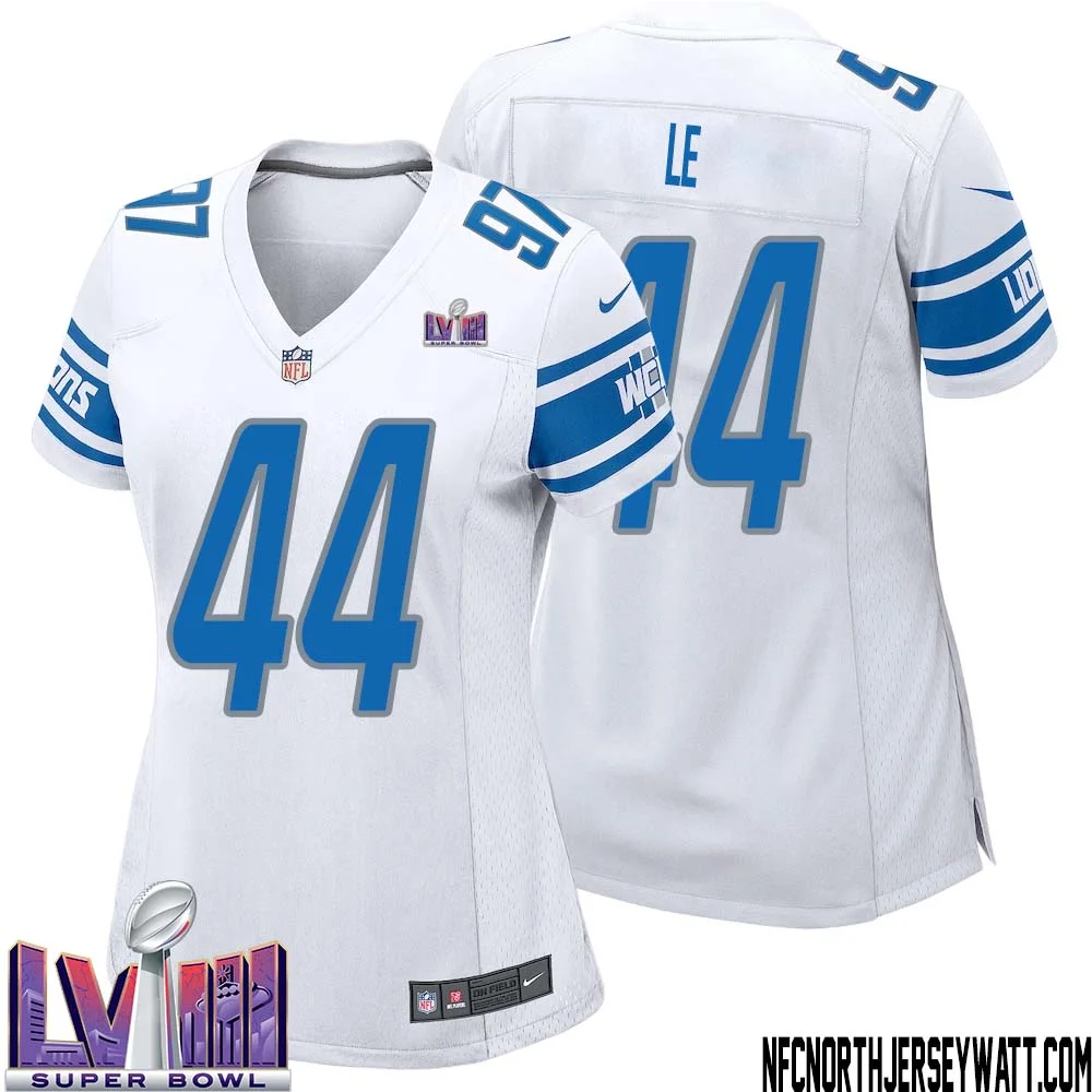 Dick Le No 44 Women White Detroit Lions Player Super Bowl LVIII Away Game Jersey