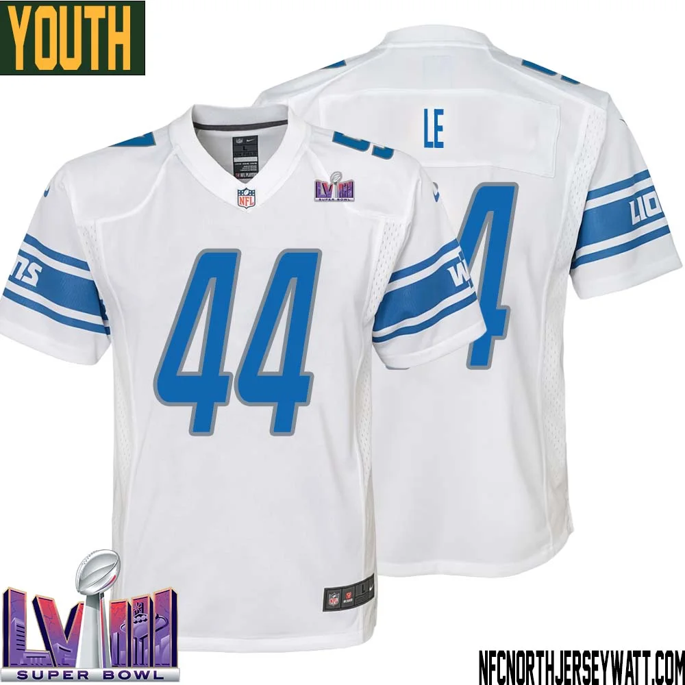 Dick Le No 44 Youth White Detroit Lions Player Super Bowl LVIII Away Game Jersey