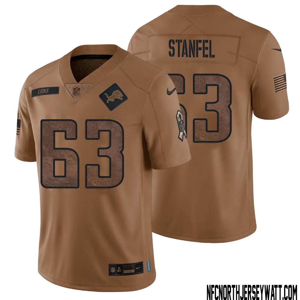 Dick Stanfel No 63 Men Brown Detroit Lions 2023 Salute To Service Retired Player Limited Jersey