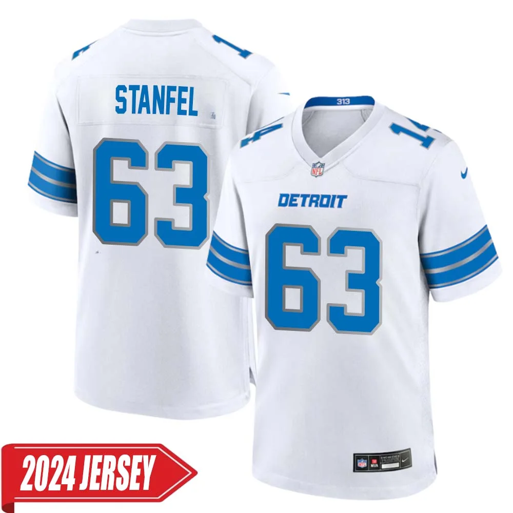 Dick Stanfel No 63 Men s Detroit Lions Away Game 2024 Jersey White