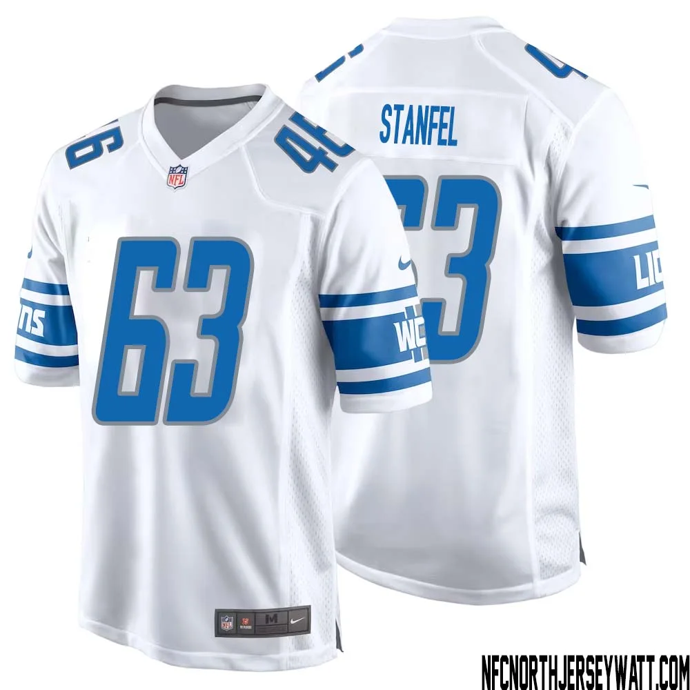 Dick Stanfel No 63 Men White Detroit Lions Player Away Game Jersey 1