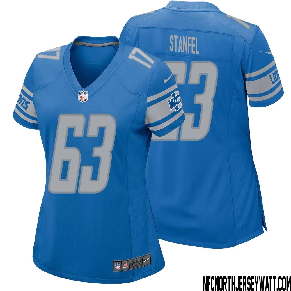 Dick Stanfel No 63 Women Blue Detroit Lions Player Home Game Jersey