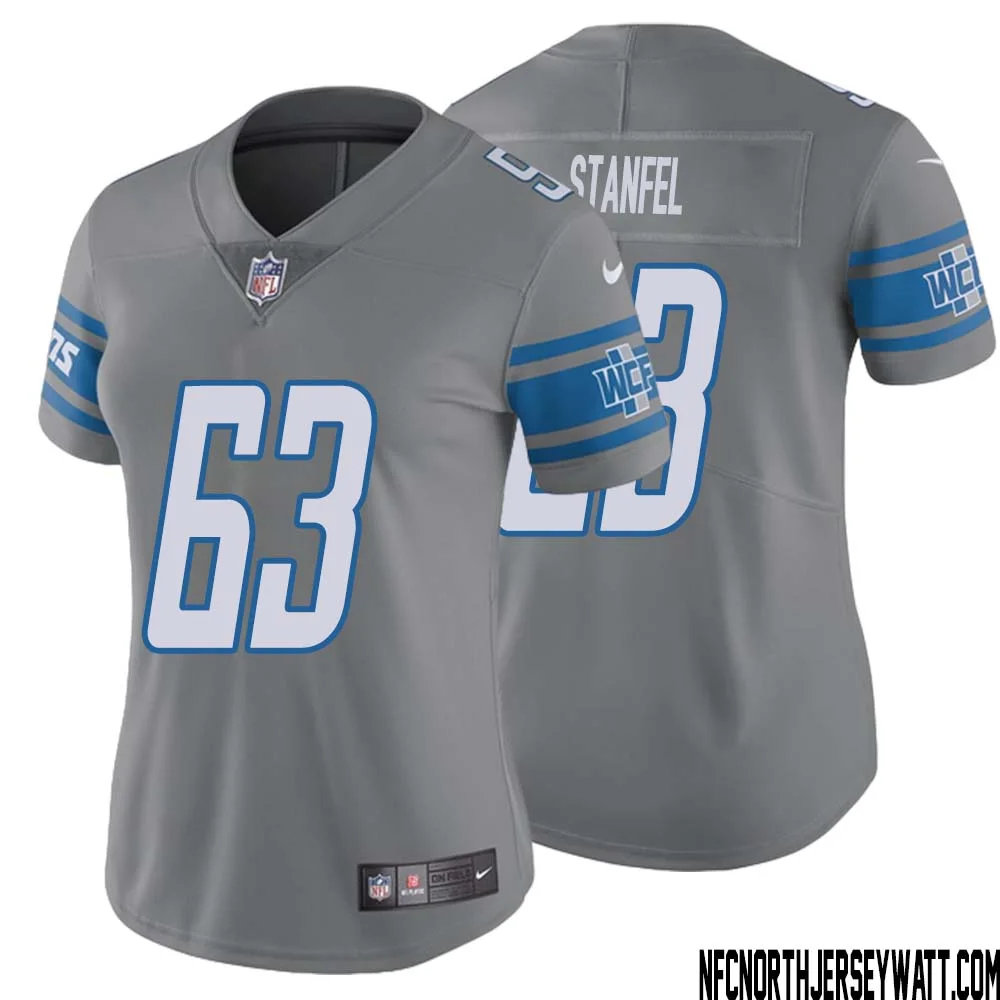Dick Stanfel No 63 Women Steel Detroit Lions Vapor Untouchable Color Rush Limited Player Jersey