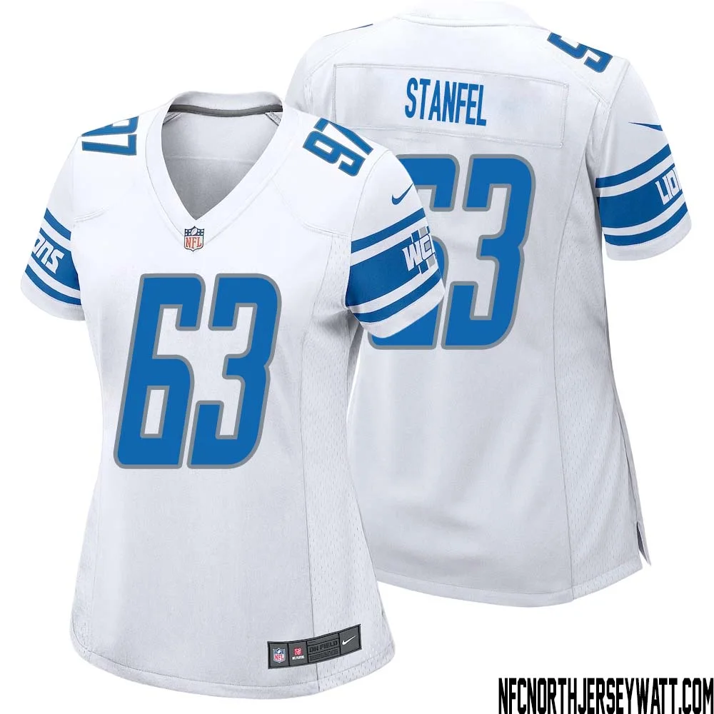 Dick Stanfel No 63 Women White Detroit Lions Player Away Game Jersey 1