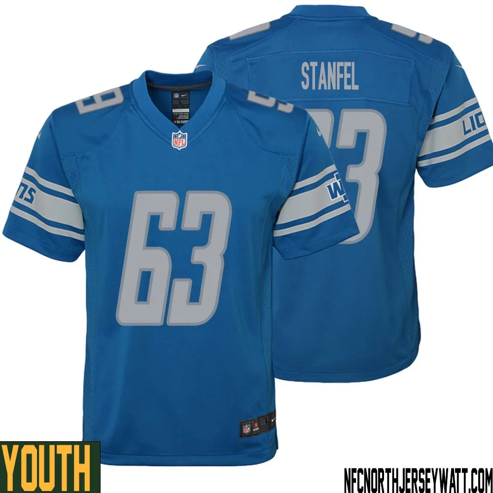 Dick Stanfel No 63 Youth Blue Detroit Lions Player Home Game Jersey