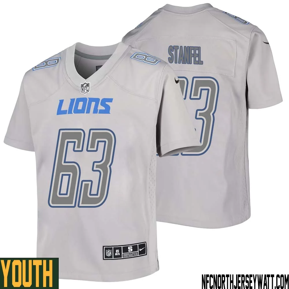 Dick Stanfel No 63 Youth Gray Detroit Lions Atmosphere Fashion Game Jersey 1