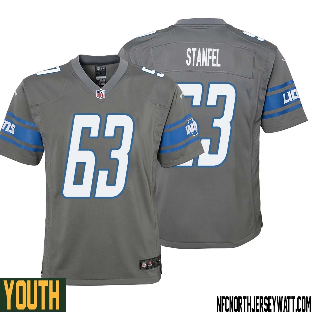 Dick Stanfel No 63 Youth Gray Detroit Lions Player Alternate Game Jersey