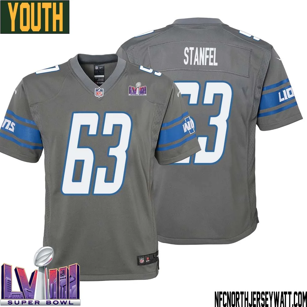 Dick Stanfel No 63 Youth Grey Detroit Lions Player Super Bowl LVIII Alternate Game Jersey