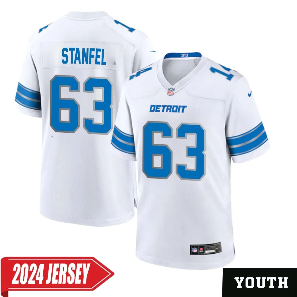 Dick Stanfel No 63 Youth s Detroit Lions Away Game 2024 Jersey White