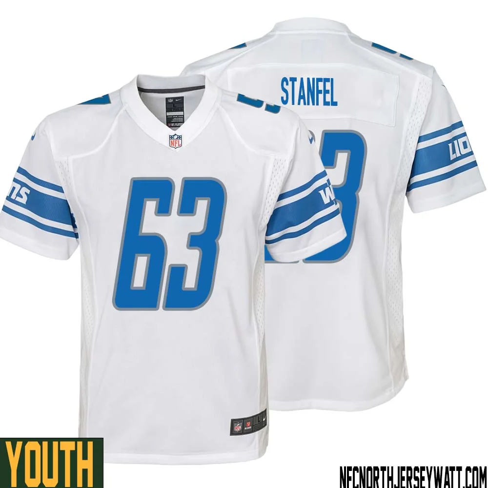 Dick Stanfel No 63 Youth White Detroit Lions Player Away Game Jersey 1