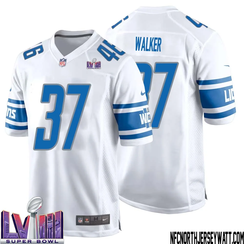 Doak Walker No 37 Men White Detroit Lions Player Super Bowl LVIII Away Game Jersey