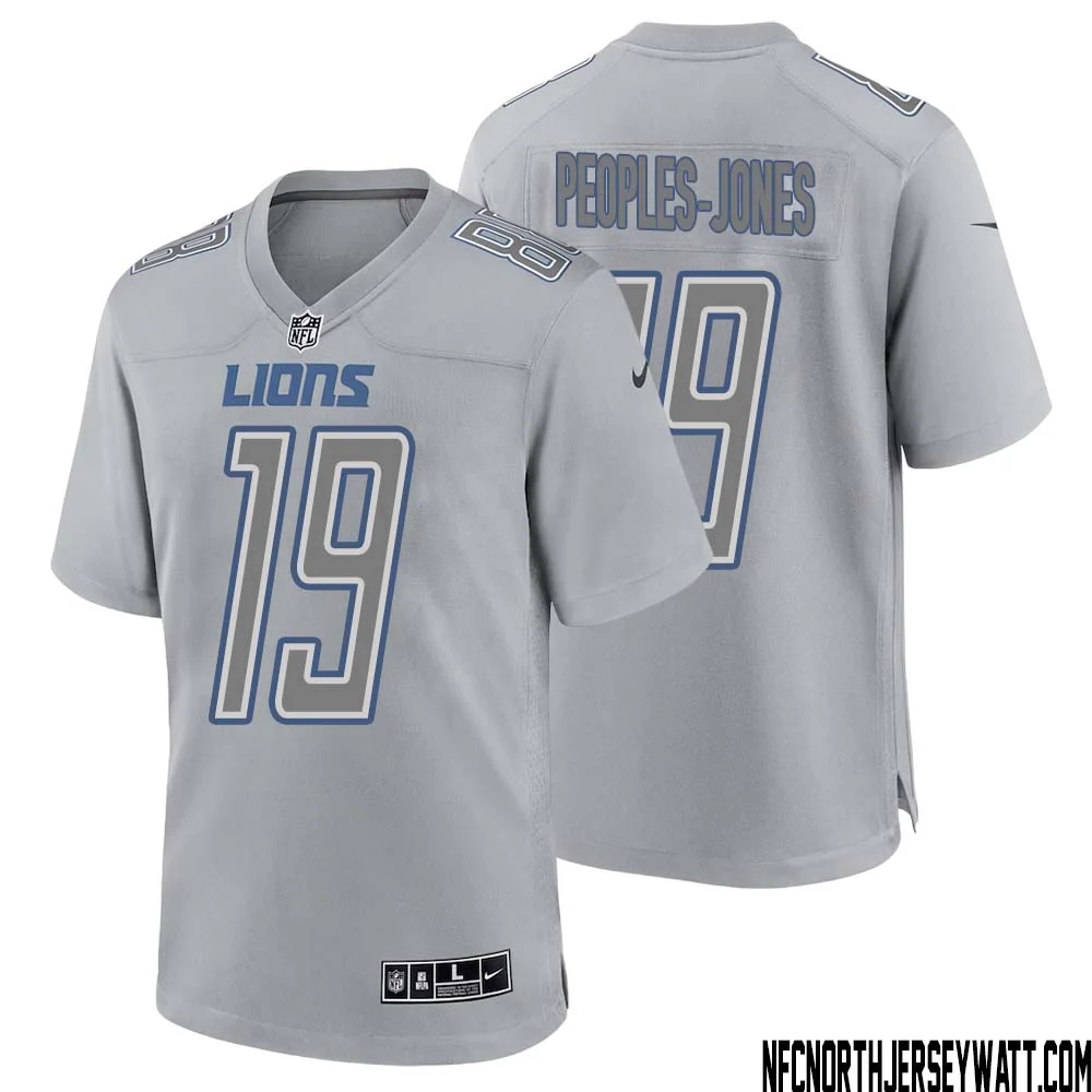 Donovan Peoples Jones No 19 Men Gray Detroit Lions Atmosphere Fashion Game Jersey