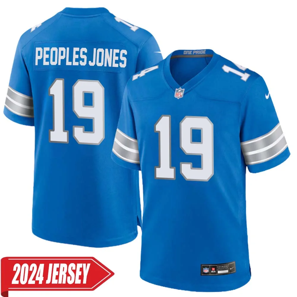 Donovan Peoples Jones No 19 Men s Detroit Lions Home Game 2024 Jersey Blue