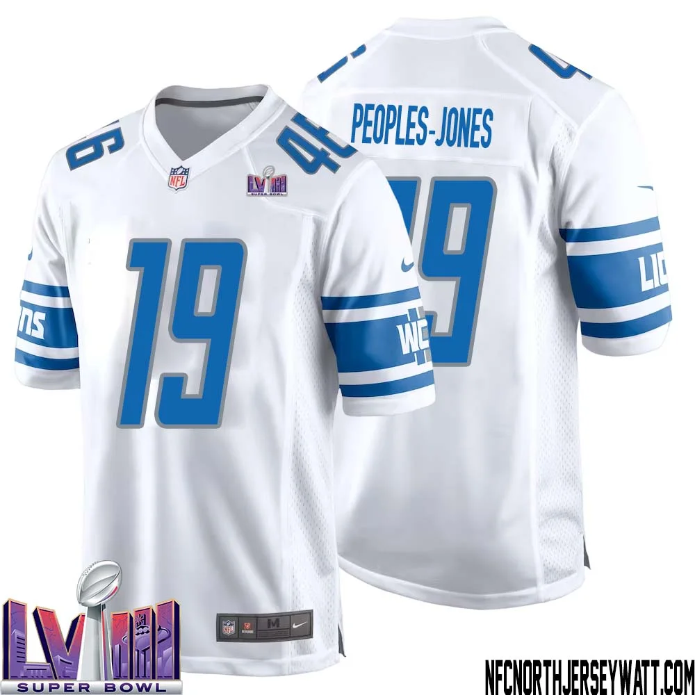 Donovan Peoples Jones No 19 Men White Detroit Lions Player Super Bowl LVIII Away Game Jersey 1