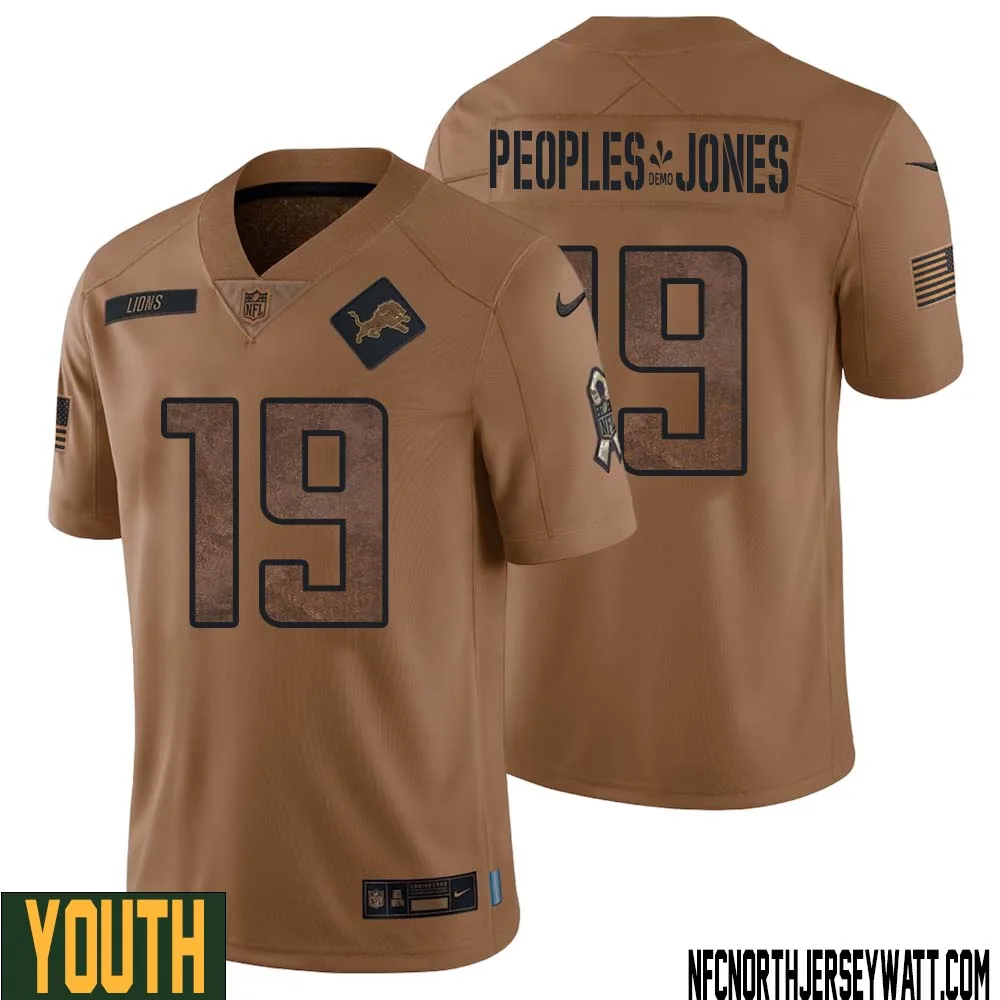 Donovan Peoples Jones No 19 Youth Brown Detroit Lions 2023 Salute To Service Retired Player Limited Jersey