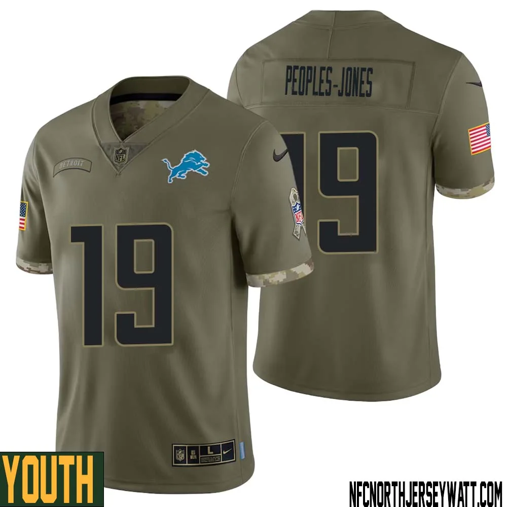 Donovan Peoples Jones No 19 Youth Olive Detroit Lions 2022 Salute To Service Retired Player Limited Jersey 1