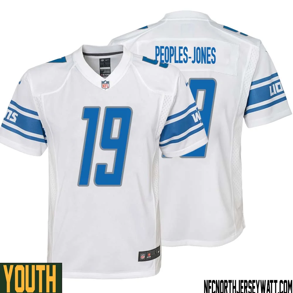 Donovan Peoples Jones No 19 Youth White Detroit Lions Player Away Game Jersey 1