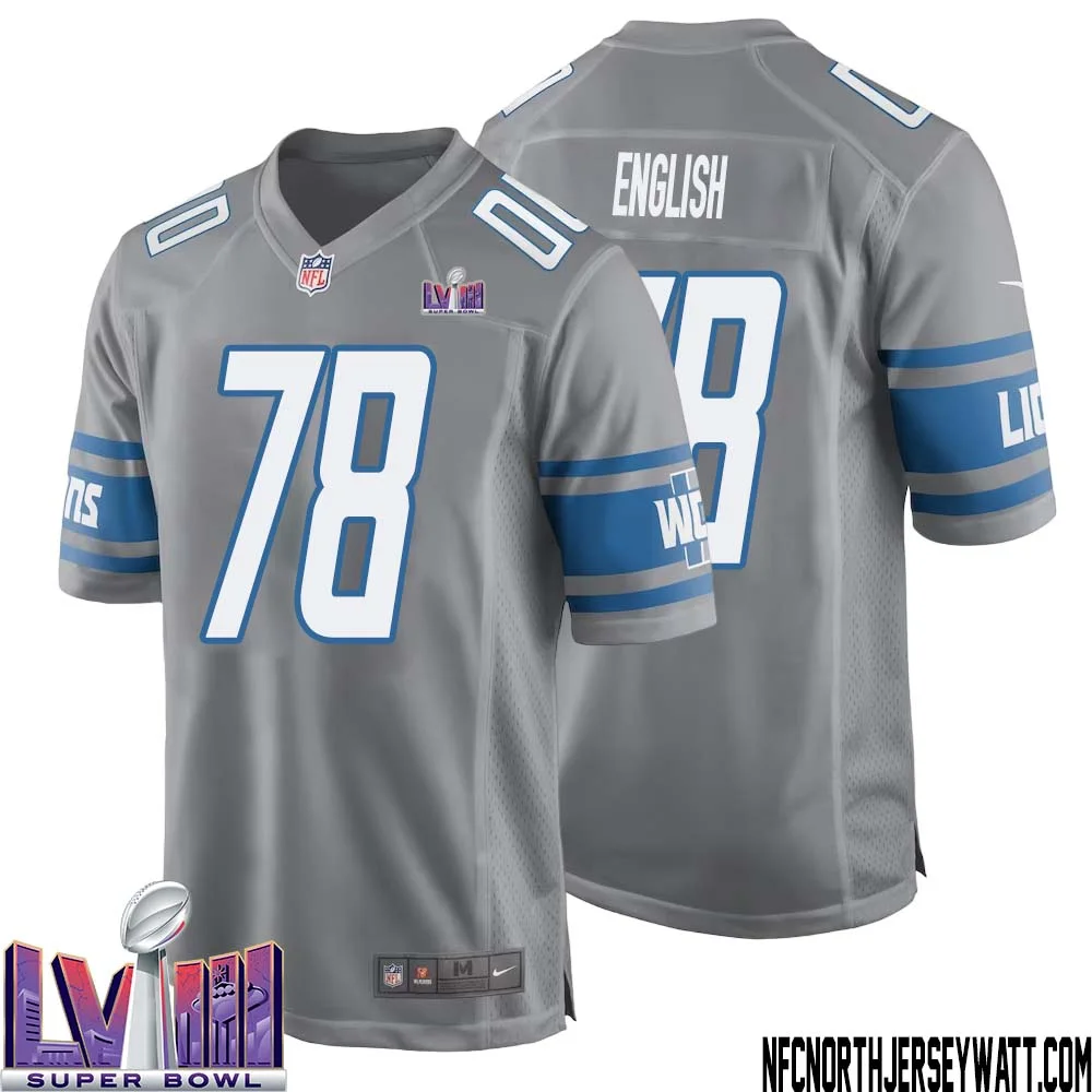 Doug English No 78 Men Grey Detroit Lions Player Super Bowl LVIII Alternate Game Jersey 1