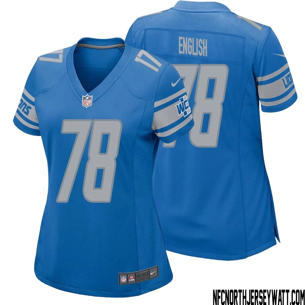Doug English No 78 Women Blue Detroit Lions Player Home Game Jersey 1