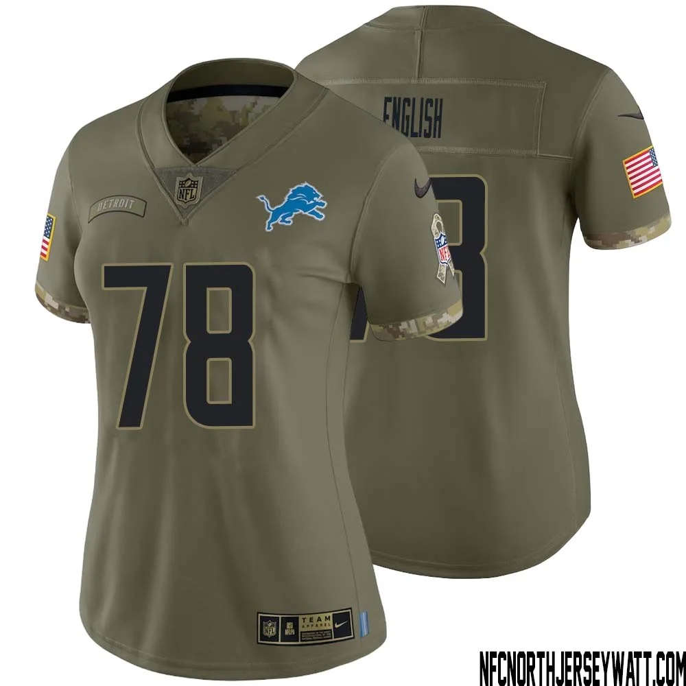 Doug English No 78 Women Olive Detroit Lions 2022 Salute To Service Retired Player Limited Jersey 1