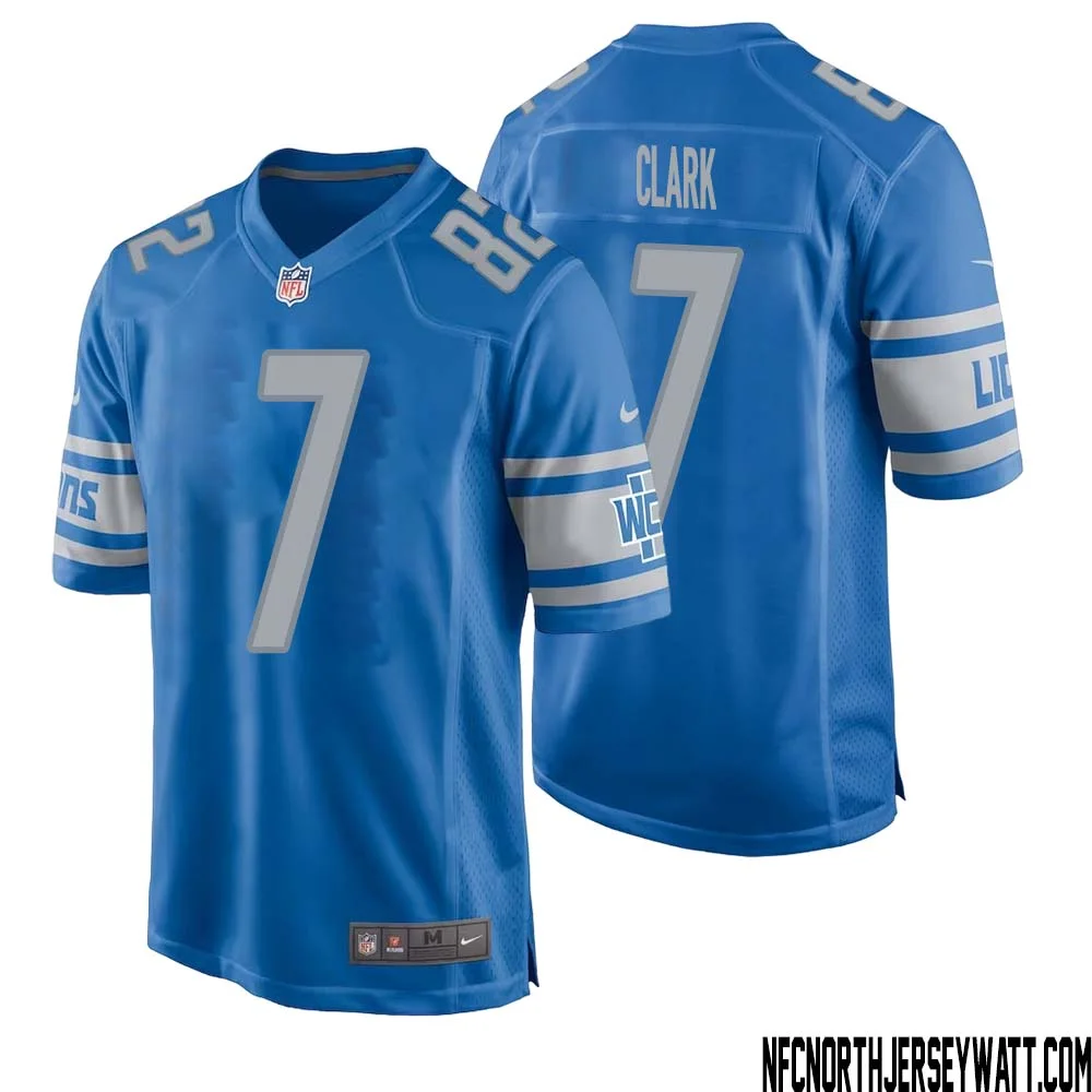 Dutch Clark No 7 Men Blue Detroit Lions Player Home Game Jersey