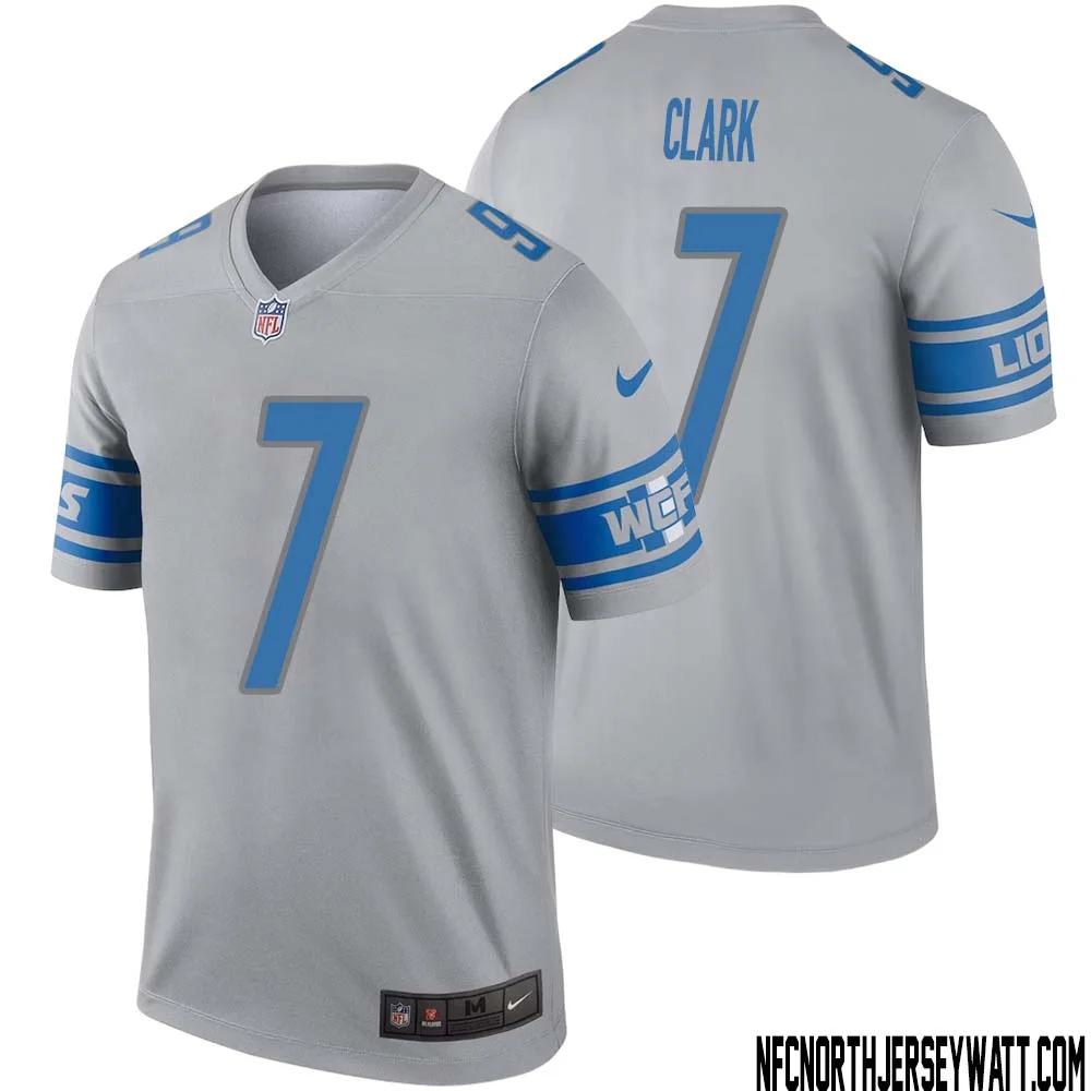 Dutch Clark No 7 Men Gray Detroit Lions Inverted Legend Jersey