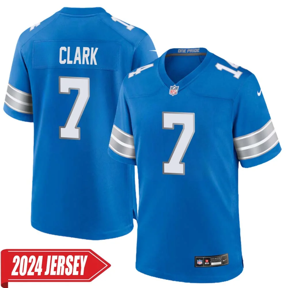 Dutch Clark No 7 Men s Detroit Lions Home Game 2024 Jersey Blue