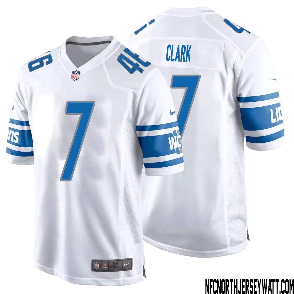 Dutch Clark No 7 Men White Detroit Lions Player Away Game Jersey