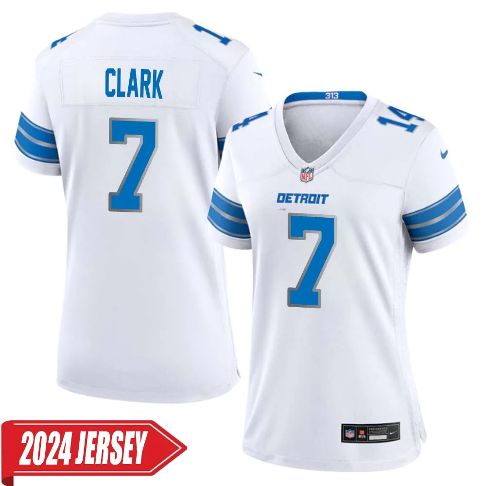Dutch Clark No 7 Woman s Detroit Lions Away Game 2024 Jersey White