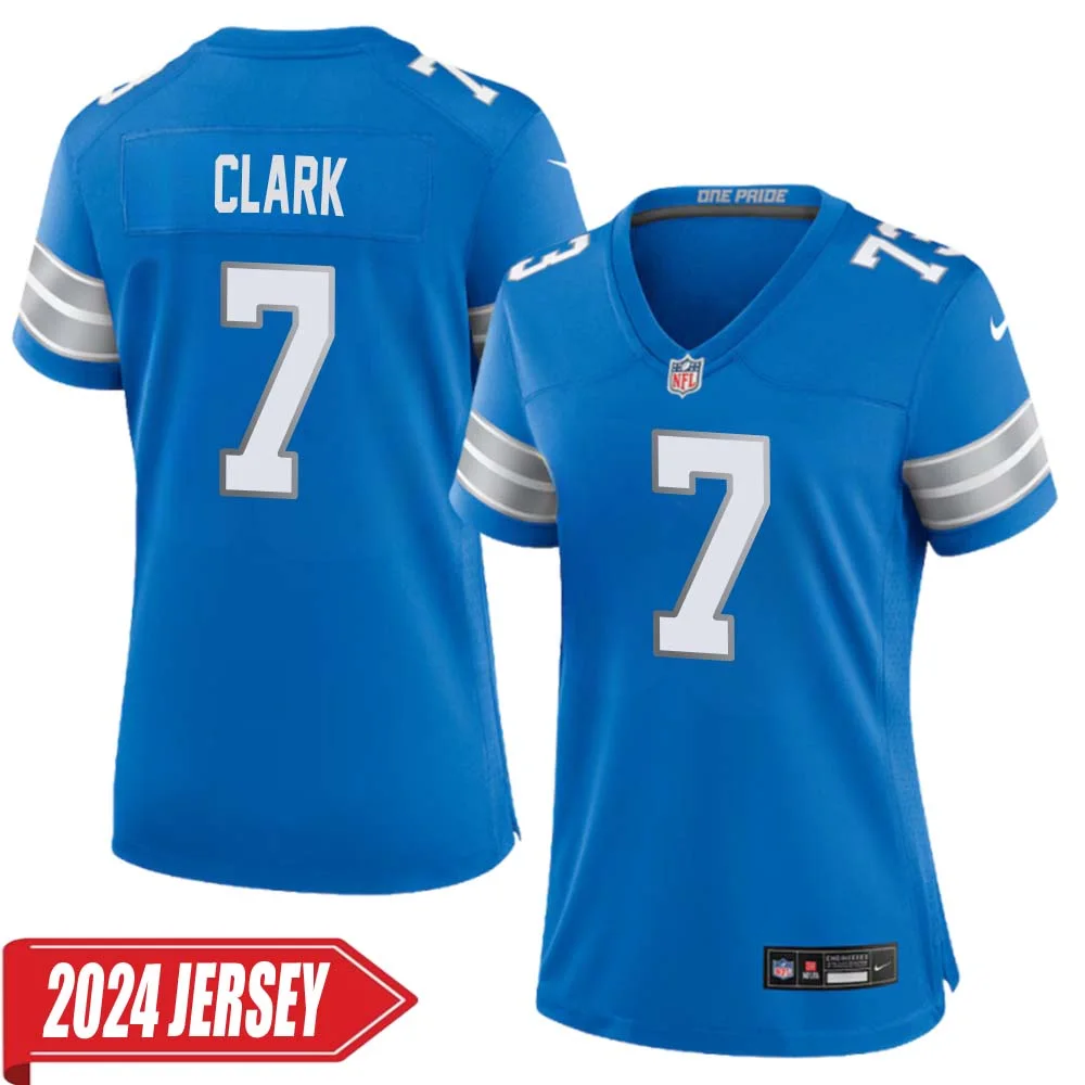 Dutch Clark No 7 Woman s Detroit Lions Home Game 2024 Jersey Blue