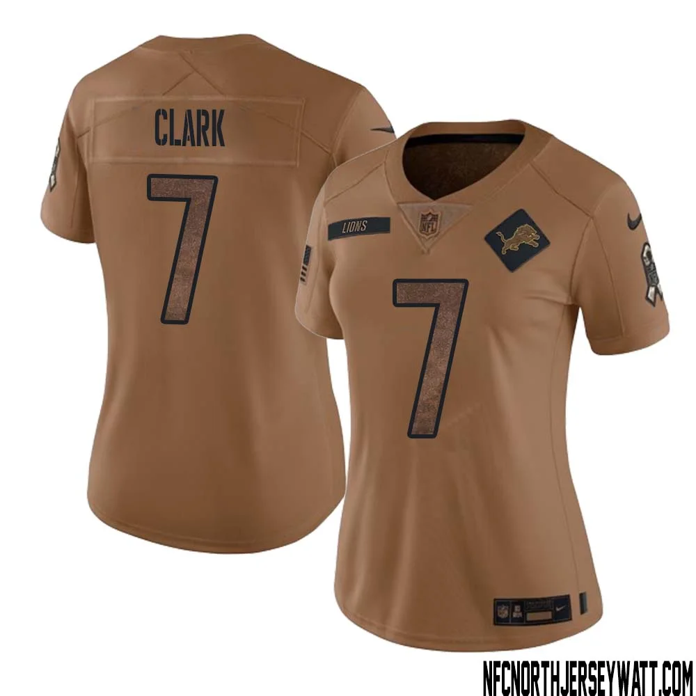 Dutch Clark No 7 Women Brown Detroit Lions 2023 Salute To Service Retired Player Limited Jersey