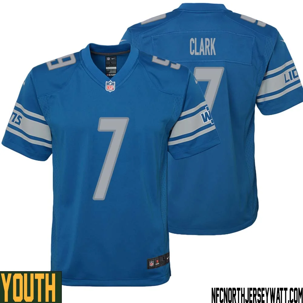 Dutch Clark No 7 Youth Blue Detroit Lions Player Home Game Jersey