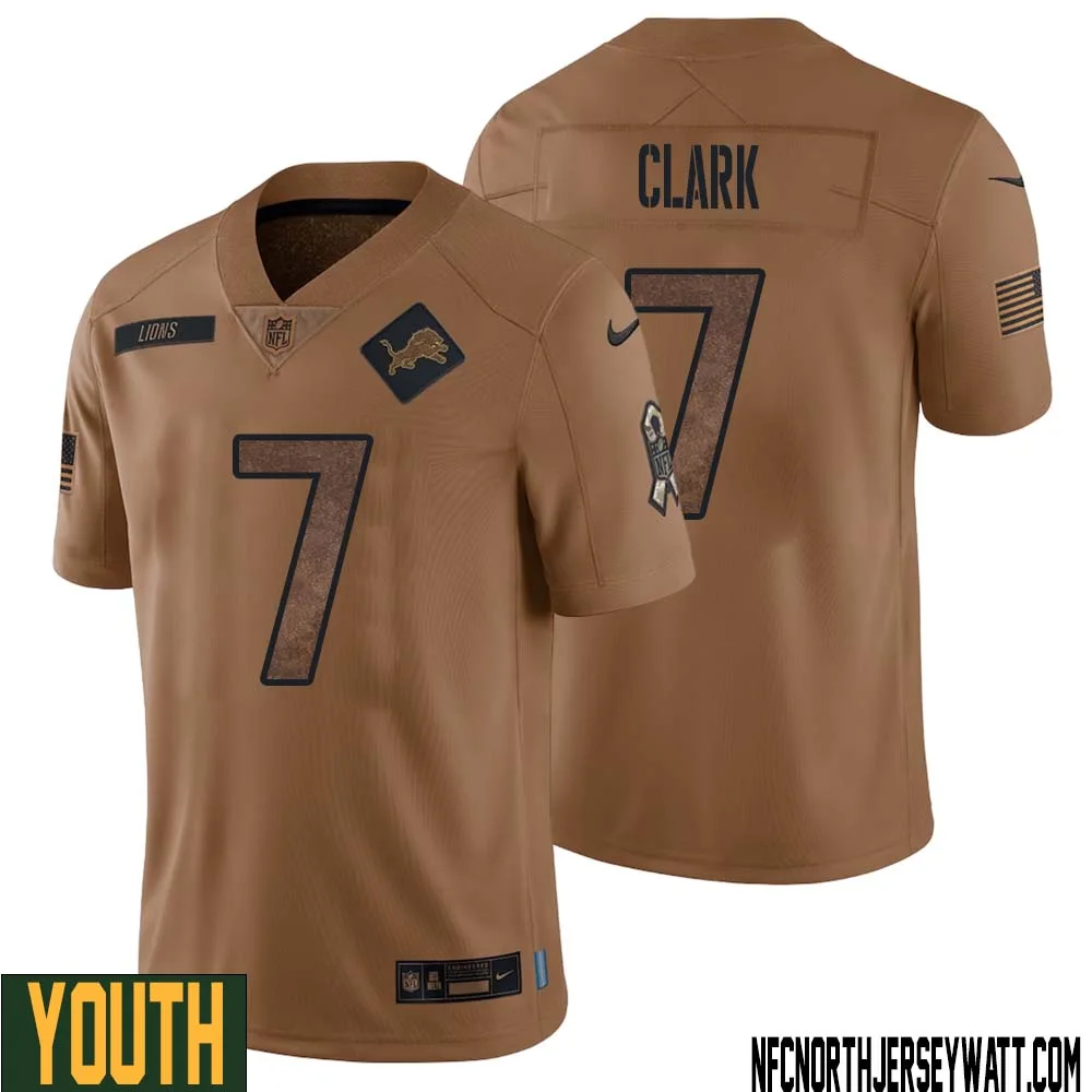 Dutch Clark No 7 Youth Brown Detroit Lions 2023 Salute To Service Retired Player Limited Jersey 1