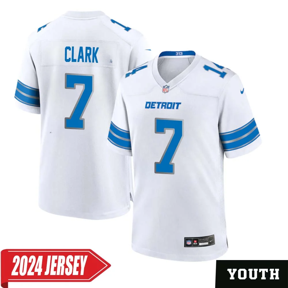 Dutch Clark No 7 Youth s Detroit Lions Away Game 2024 Jersey White