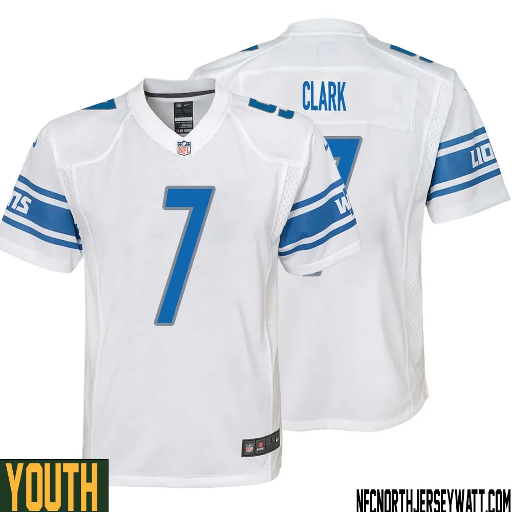 Dutch Clark No 7 Youth White Detroit Lions Player Away Game Jersey 1