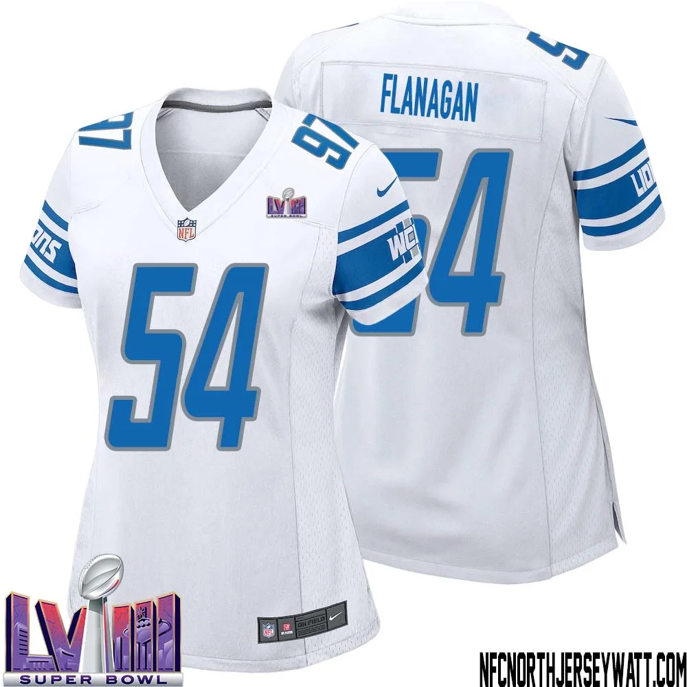 Ed Flanagan No 54 Women White Detroit Lions Player Super Bowl LVIII Away Game Jersey 1