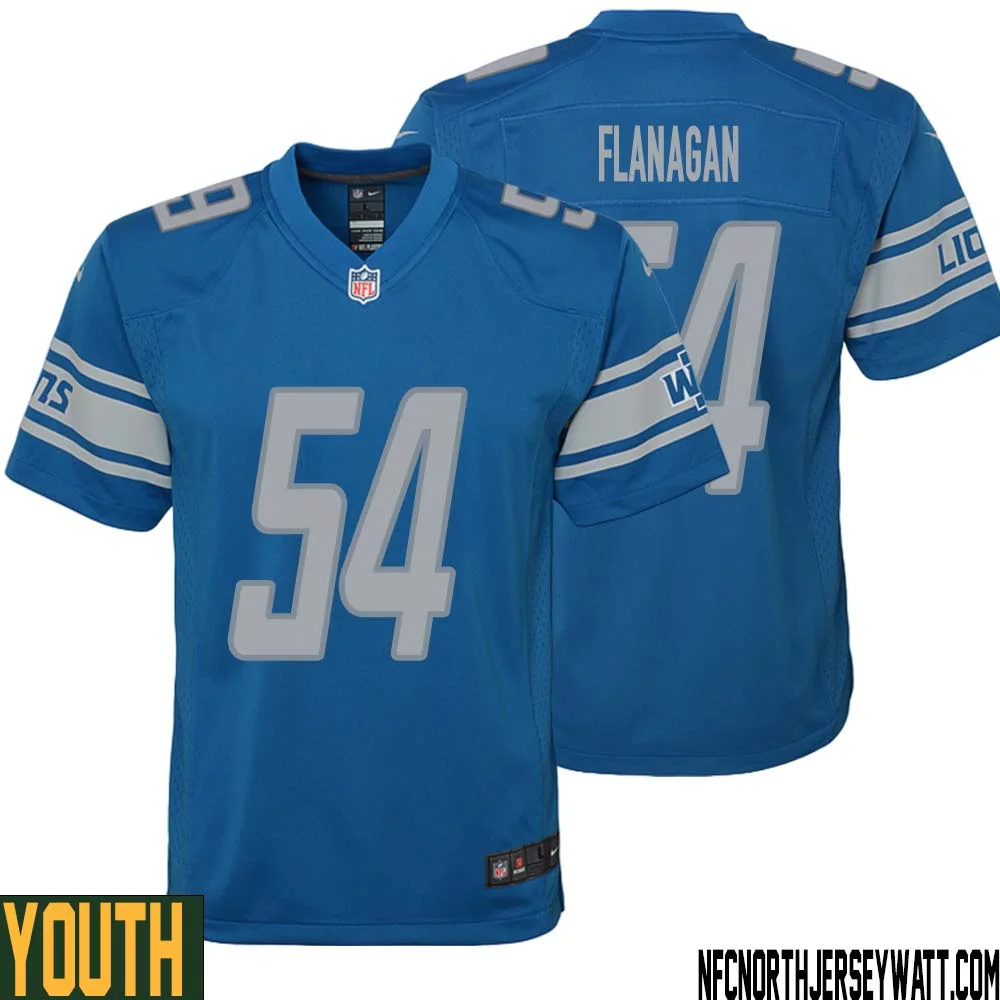 Ed Flanagan No 54 Youth Blue Detroit Lions Player Home Game Jersey