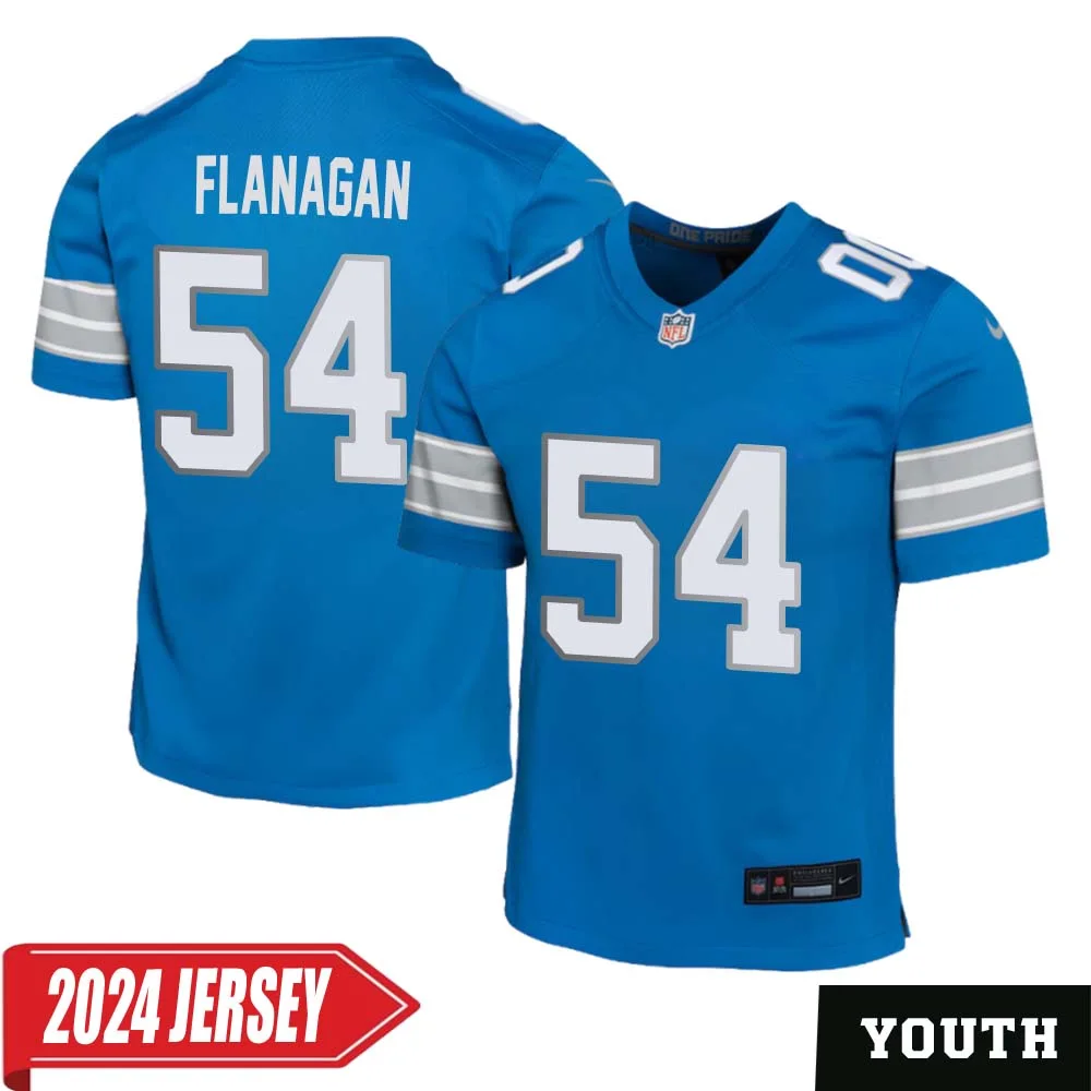 Ed Flanagan No 54 Youth s Detroit Lions Home Game 2024 Jersey Blue
