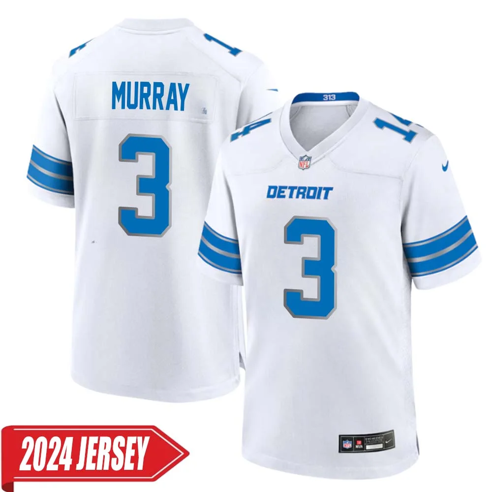 Eddie Murray No 3 Men s Detroit Lions Away Game 2024 Jersey White