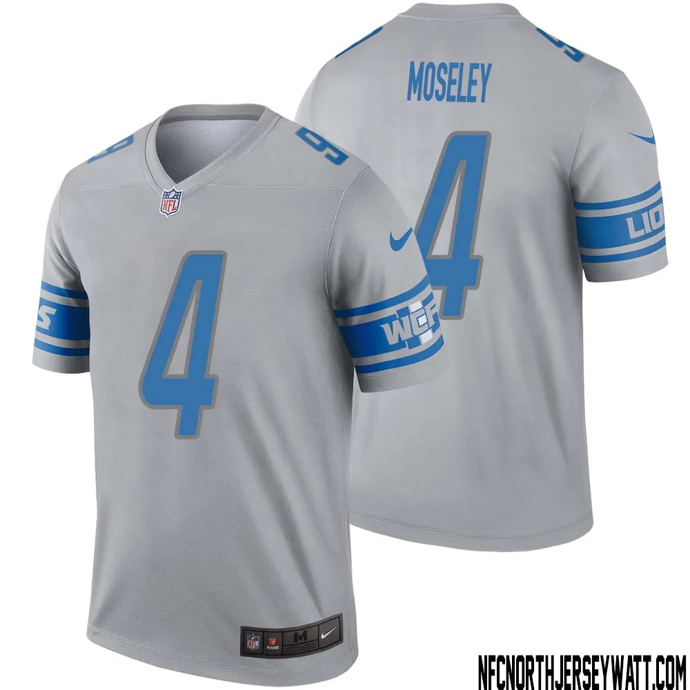 Emmanuel Moseley No 4 Men Gray Detroit Lions Inverted Legend Jersey