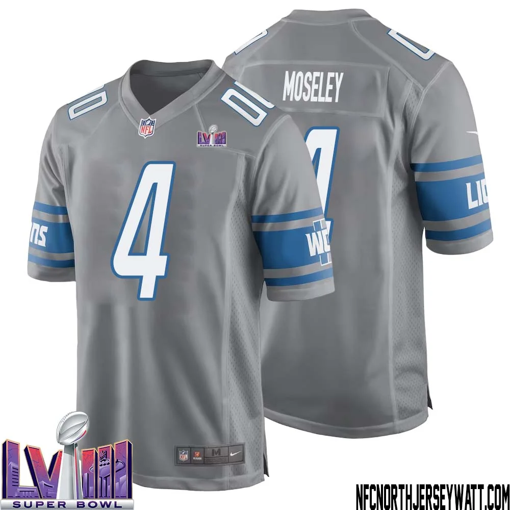 Emmanuel Moseley No 4 Men Grey Detroit Lions Player Super Bowl LVIII Alternate Game Jersey