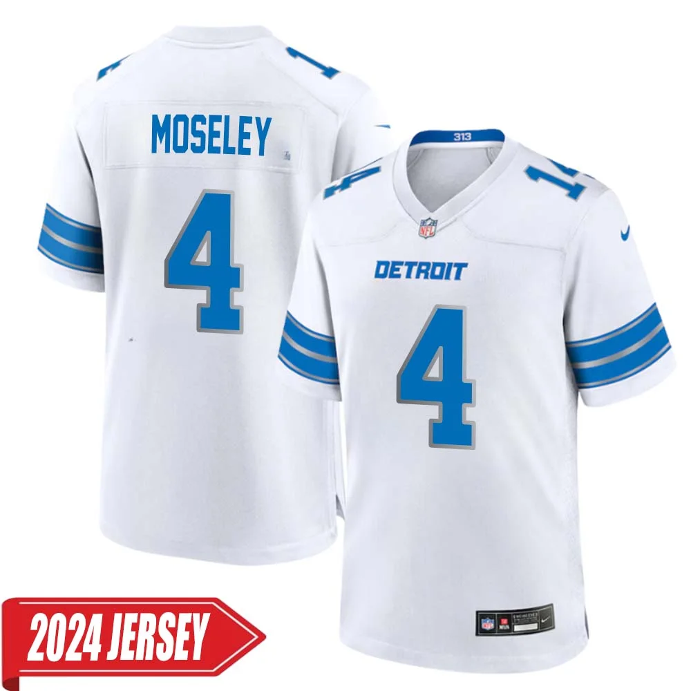 Emmanuel Moseley No 4 Men s Detroit Lions Away Game 2024 Jersey White