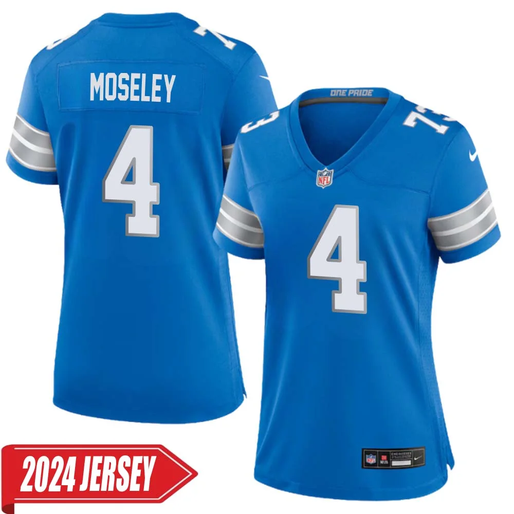 Emmanuel Moseley No 4 Woman s Detroit Lions Home Game 2024 Jersey Blue